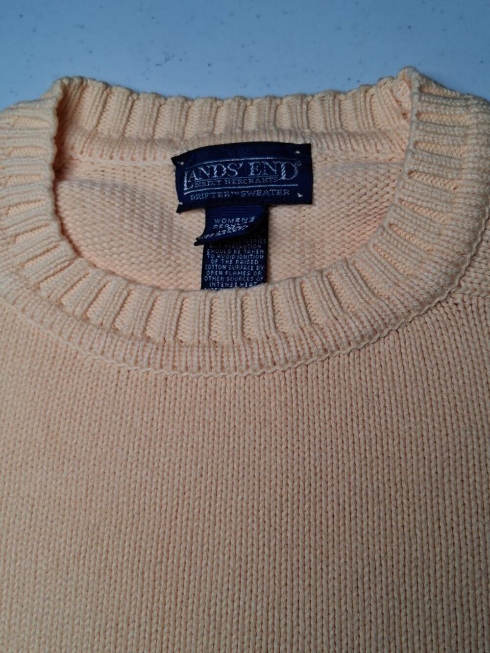 Lands End Sweater Women Medium Yellow Crewneck Pullover Classic Cotton USA - Picture 8 of 11